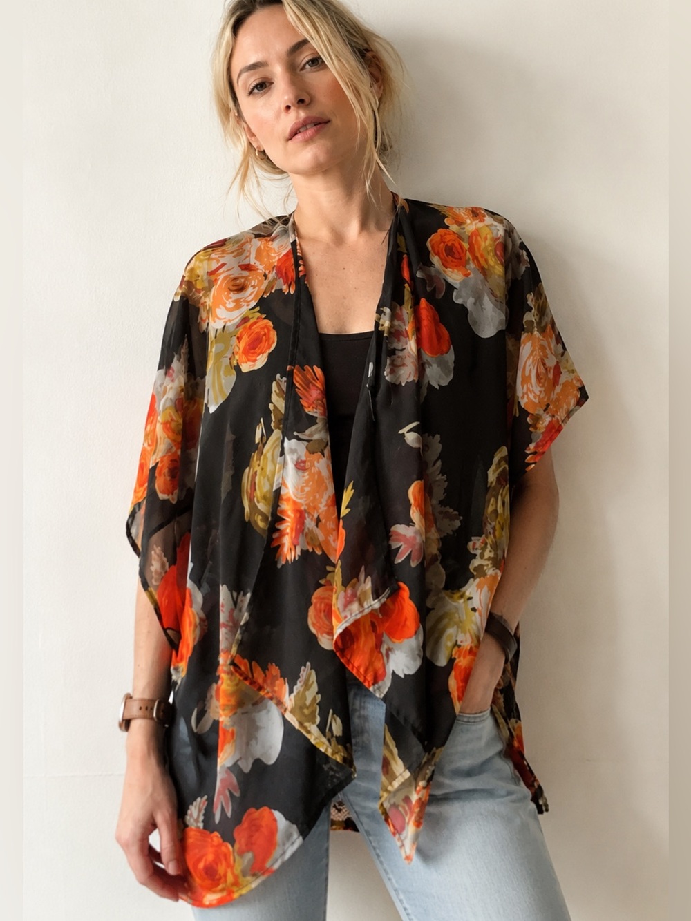 Poetry Floral Sheer Lace Open Front Cardigan Boho Kimono Layering Piece